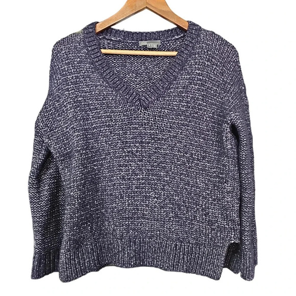 Vince Metallic Textured V-Neck Sweater Navy Size S - Picture 5 of 7